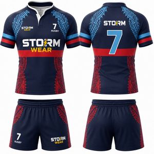 Conjunto de Camiseta de Rugby Storm Wear para Hombre, Manga Corta, Uniformes de Equipo Sublimados con el Número 7 y Diseño Tribal para Adultos - Product Image 4