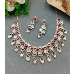 Glamorous Traditional Gold Plated Moissanite Polki Kundan <b>Necklace</b> <b>Earring</b> <b>Set</b> Sparkling <b>Pearl</b> for Wedding Parties Anniversaries - Product Image 1