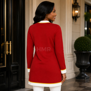 Manteau classique d'hiver HMR Sisterhood Sorority en acrylique rouge à col rond et boutons contrastants - Product Image 4
