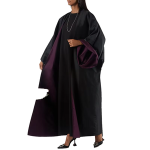 Women's <b>Long</b> Sleeve Floor Length Abaya Solid Color Modest <b>Dress</b> Black with Purple Lining Polyester Material Daily Wear - Product Image 6