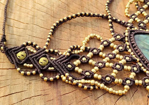 Handmade Labradorite Macrame <b>Statement</b> <b>Necklace</b> Green Blue Flash Natural Gemstone Boho Healing Crystal Adjustable Cord Jewelry - Product Image 4