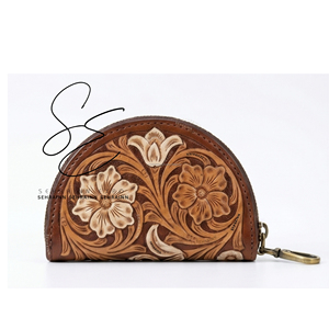 SEHRAINN 2026 Genuine Tooled Leather Coin Purse Cute Fashion <b>Zip</b> <b>Wallet</b> Card & Coin Holder Pouch Western Cowhide Mini Purse - Product Image 3