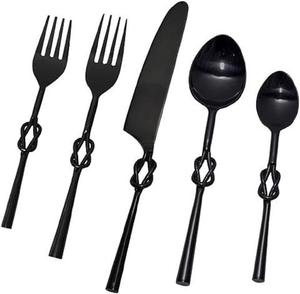 <b>Black</b> Metal Flatware Set with Knot Handles Matte Finish Dishwasher Safe Minimalist Design for Camping Cutlery Set - Product Image 1