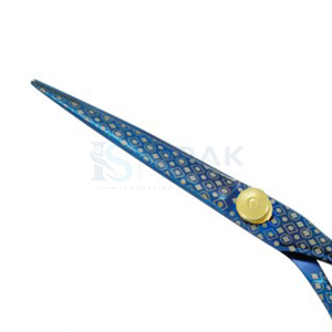 Ciseaux de coiffure professionnels bleus à motifs en acier inoxydable, pointe affûtée, pour droitiers, manche long, fournitures de salon de coiffure, ciseaux à effiler - Product Image 3