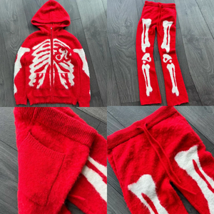Pull jacquard personnalisé OEM style punk squelette, veste zippée, pantalon, cardigan hip-hop, pull en mohair motif crâne - Product Image 2