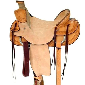 Selle de cheval de ranch Royal International Premium |   Selle d'équitation western en cuir véritable, motif gravé à la main, pour course et trail, en fibre - Product Image 3