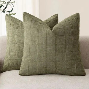 Housse de coussin carrée bleue à carreaux en coton tissé avec fermeture enveloppe, style classique, décoration d'intérieur - Product Image 4