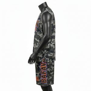 Ensemble court sans manches pour homme 100 % coton, motif camouflage, tissu en maille polyester premium, vert armée, logo personnalisé par sublimation, vêtements de sport - Product Image 3