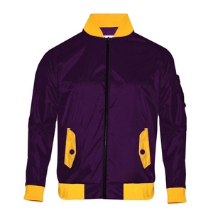 Blouson bomber pour homme, couleur violette, col montant, fermeture éclair, coupe-vent, vêtement d'extérieur pour l'automne - Product Image 2