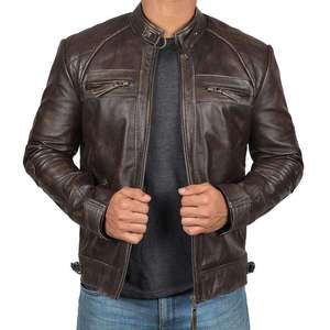 Men’s Premium PU Leather Biker <b>Jacket</b> – Stand Collar Slim Fit Motorcycle <b>Jacket</b> <b>with</b> <b>Zipper</b> <b>Pockets</b> - Product Image 1