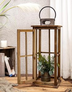 Rustic Wooden <b>Lantern</b> <b>Set</b> Farmhouse Decorative Candle Holder <b>Lanterns</b> with Glass Panels for Home Wedding Table Decor - Product Image 3