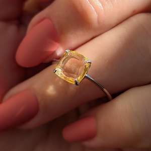 Anillo Cuadrado de Topacio Limón Natural, Gema Amarilla Clara, Plata de Ley 925, Anillo Elegante, Regalo de Joyería - Product Image 6