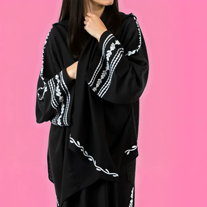 Best Embroidered Abaya Dress Handmade Turkish Floor Length Long Sleeve Soft Breathable Polyester Floral Loose Fit - Product Image 1