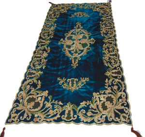 teal long Handmade Embroidered chennele Fabric Indian Floral Block Printed Disposable <b>Tablecloth</b> for Party Wedding Home Decor - Product Image 2