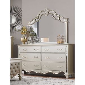 Mobili di lusso tradizionali camera da letto glamour cassettone a 6 cassetti con finitura Champagne pannelli materici 1pc - Product Image 2