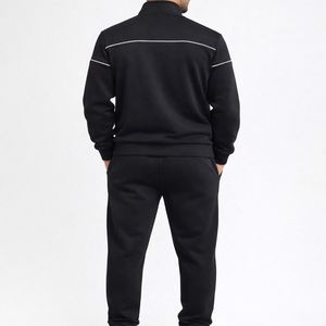 Ensemble de survêtement sportif d'hiver pour homme, couleur unie noire, coupe ajustée, léger, 100% polyester, fermeture à cordon pour le jogging et l'entraînement - Product Image 2