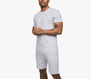 Wholesale Custom Heavy Duty Washed Unisex Retro Round Neck Short Sleeved T Shirts and Shorts <b>Set</b> for Men Women - Product Image 1