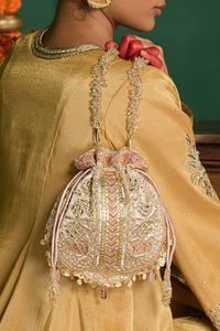 Sac Potli brodé et perlé avec cordon de serrage, sac à main de soirée, pochette de mariée, emballage pour bijoux et cosmétiques - Product Image 3