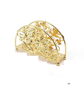 Modern <b>Kitchen</b> Counter <b>Tissue</b> Rack Dispenser Stand with Golden Hollow Leaf Design Iron Napkin <b>Holder</b> for Dining Table - Product Image 5