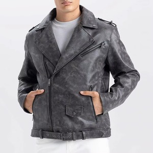Classic Black Leather <b>Jacket</b> <b>Men</b> Cafe <b>Racer</b> Style Genuine Cowhide Band Collar Zipper Pockets Fashion Outerwear OEM Supplier - Product Image 3