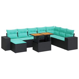 Juego de sofás de patio de ratán sintético negro de 9 piezas con cojines, muebles elegantes para exteriores - Product Image 2
