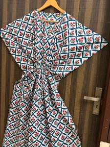 Vestido Kaftán de Algodón 100% con Estampado Floral para Mujer, Hecho a Mano, Transpirable, para Playa, Corte Regular, Ropa de Verano, Ropa Informal - Product Image 5