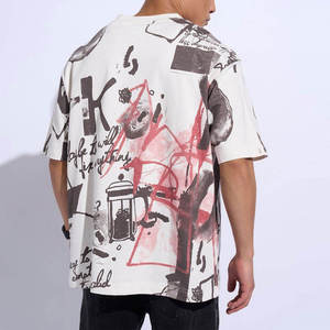 T-shirt pour homme blanc à imprimé graffiti urbain, décontracté, surdimensionné, en mélange de coton, col rond, streetwear, manches courtes - Product Image 4