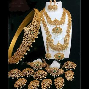 Antique Gold Plated 24K Ruby Bridal Jewelry Set for South Indian Wedding - Product Image 5