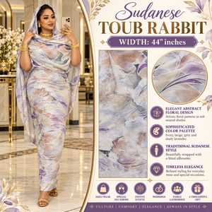 Toub Sudanés Lavender Mist Rabbit con Motivos Florales Abstractos |   Tela Estampada en Color Beige Marfil y Gris de 44 Pulgadas para Drapeado Tradicional - Product Image 5