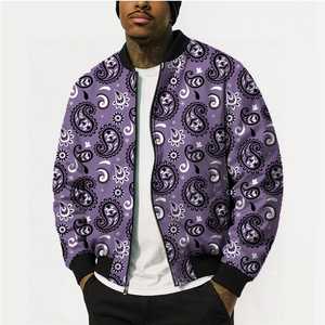 Blouson bomber pour homme à imprimé cachemire violet, fermeture éclair sur le devant, vêtement d'extérieur décontracté pour l'automne, coupe classique, matière polyester - Product Image 1