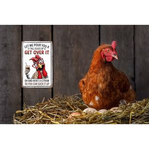 Insegna in Latta Divertente con Pollo, Decorazione Murale in Legno per Casa, Fattoria, Pollaio, Cucina, Slogan 'Lascia che ti versi un bicchiere alto, prendilo' - Product Image 2