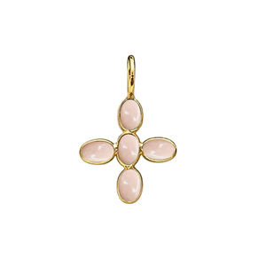Pendentif croix en calcédoine rose serti clos, ovale lisse 5x3mm, breloque plaquée or en calcédoine rose, bijoux faits à la main, fournisseur d'Inde - Product Image 2