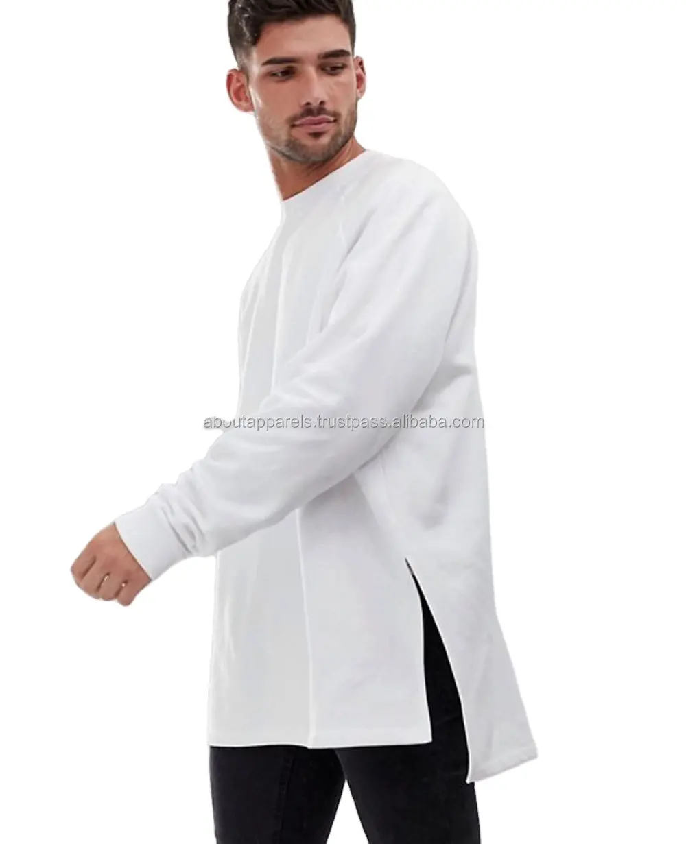 Men`s High Quality New Arrival Custom Hot Sale Casual Longline Sweatshirt Sportswear Outerwear Fleece In Beige White