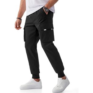 Pantalons cargo de gymnastique pour hommes personnalisés, cordon de serrage, taille extensible, pantalon droit avec plusieurs poches, pantalon de survêtement fuselé - Product Image 5