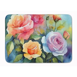 Estera de cocina antifatiga de espuma viscoelástica de rosas de acuarela, Alfombra de baño o cocina lavable a máquina, cojín, estera de baño cómoda - Product Image 1