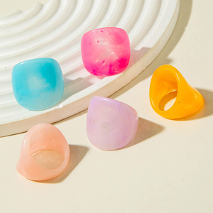 Unisex Geometric Personality Exaggerated Acrylic <b>Resin</b> Lucite Colorful Gradient <b>Ring</b> Fashion Jewelry - Product Image 5