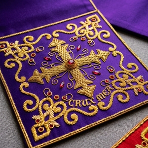 Custom Hand Made Gold Bullion Embroidery Patch 3D Beaded Religious Cross <b>Applique</b> for Masonic and Church Regalia - Product Image 3