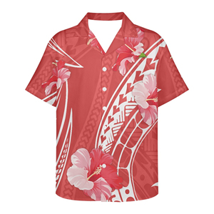 Camisa hawaiana para hombre, manga corta, estampado floral de hibisco, cuello vuelto, abotonada, tops para vacaciones de verano - Product Image 1