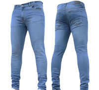 Celana Jeans Skinny Pria Model Push Up High Rise Bahan Denim Stretch Warna Biru Muda