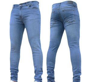 กางเกงยีนส์ทรงสกินนี่ผ้ายืดเอวสูงสีฟ้าอ่อนสำหรับผู้ชายแฟชั่น - Product Image 1