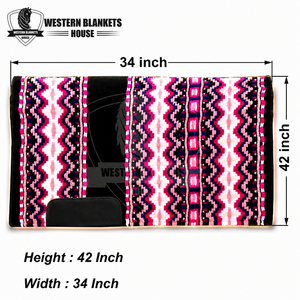 Manta Western para Caballo, 34x42 Pulgadas, Lana de Nueva Zelanda, Cómoda, Clásica, Color Rosa, con Funda para Silla de Montar - Product Image 1
