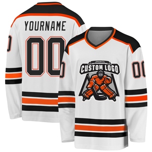 Maillot de hockey blanc, noir et orange personnalisé de qualité supérieure, vente en gros, directement de l'industrie - Product Image 1