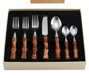 <b>Vintage</b> Bamboo Handle Flatware Set With Mirror Polish Stainless Steel <b>Cutlery</b> Fork Knife Spoon Dishwasher Safe - Product Image 6
