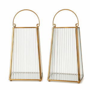 Luxury Tapered <b>Brass</b> Glass <b>Lantern</b> Wholesale Fluted Glass Geometric Candle Holder for Wedding Centerpieces and Luxury Home Hotel - Product Image 5