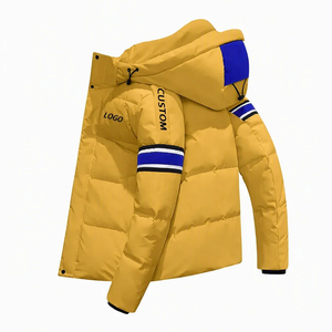 Blouson matelassé jaune à capuche pour homme, coupe-vent, en duvet épais, avec fermeture éclair, pour l'hiver - Product Image 2