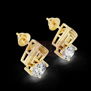Pendientes de Diamantes de Oro Amarillo para Mujer, Corte Brillante Redondo, Color D, Diamante Cultivado en Laboratorio, Minimalistas, para Uso Diario - Product Image 4