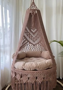 Handmade Macrame Swing Chair: Boho Cotton <b>Hammock</b>, Hanging Rope Chair | Relaxing Indoor Outdoor Seat - Product Image 2