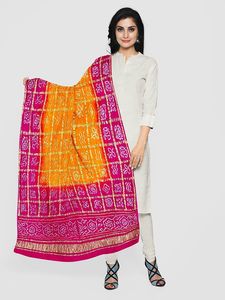 Dupatta Bandhani India de Calidad de Exportación |   Dupatta Tradicional Tie-Dye Bandhej para Venta al por Mayor - Product Image 5