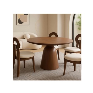 Mesa de Comedor Redonda de Madera con Base de Pedestal Abombado – Mesa de Cocina Circular para 4-6 Personas, Centro de Comedor Minimalista de Madera Maciza - Product Image 1