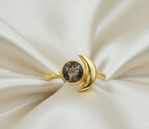 Smoky Quartz 925 Sterling Silver Crescent <b>Moon</b> <b>Ring</b> Handmade Adjustable Boho Statement Jewelry Gift Women for Christmas gift her - Product Image 3